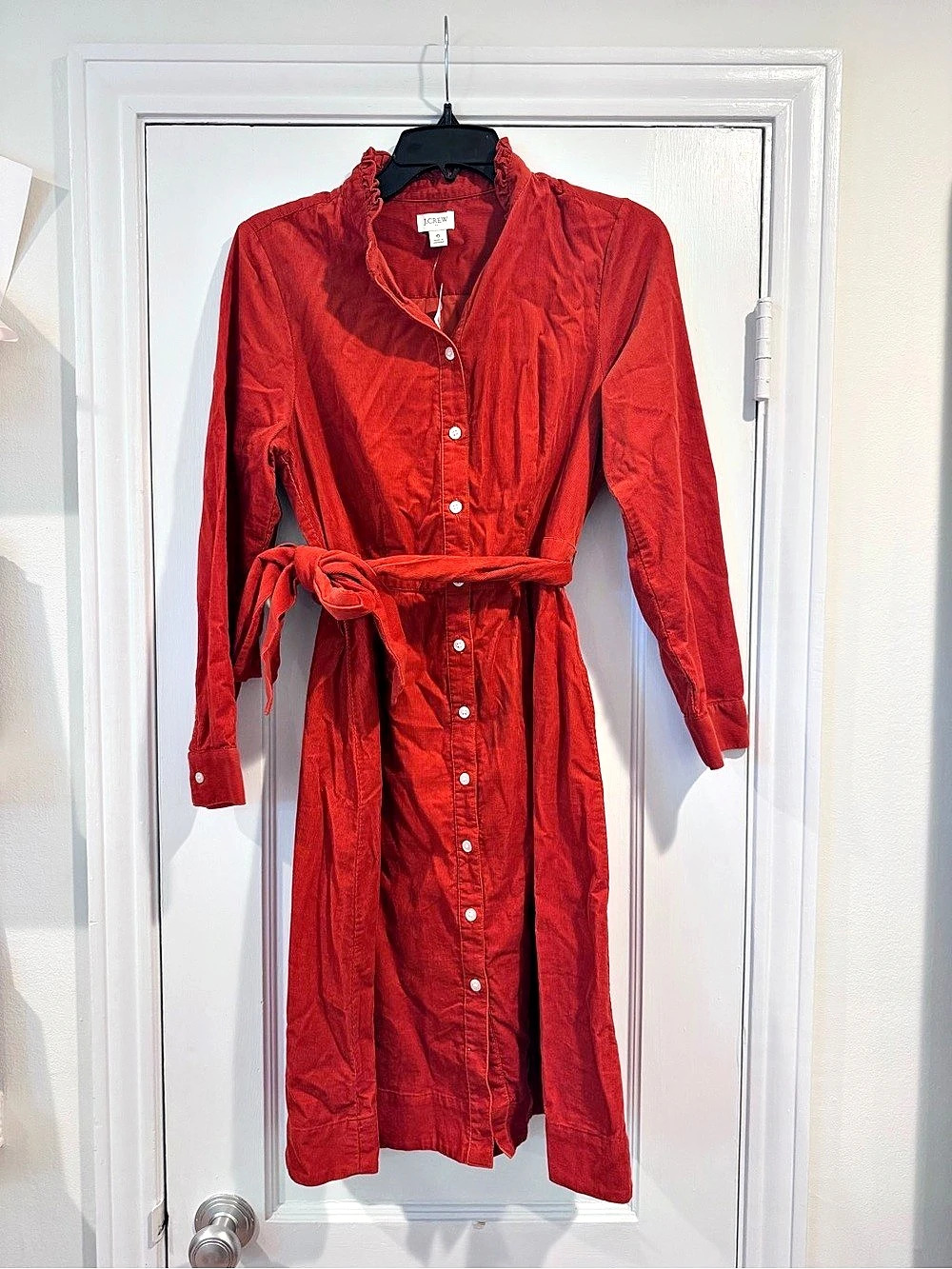 J.Crew Corduroy Button Front Midi Dress Red Size 6 NWT